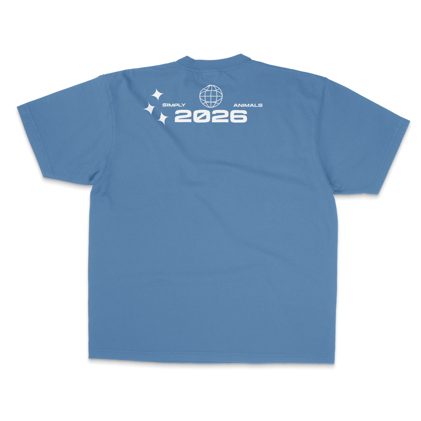 Back view of SLEEPY Tee in blue featuring 2026 and Simply Animals graphic design.