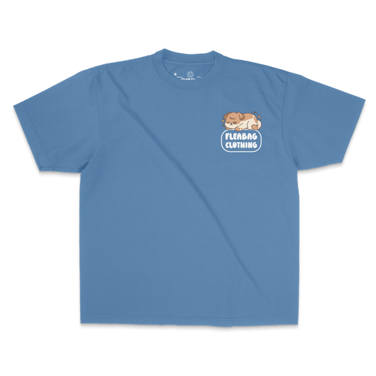 SLEEPY Tee in blue, boxy fit, 100% Cotton, oversized style with graphic on chest, perfect for relaxed wear.