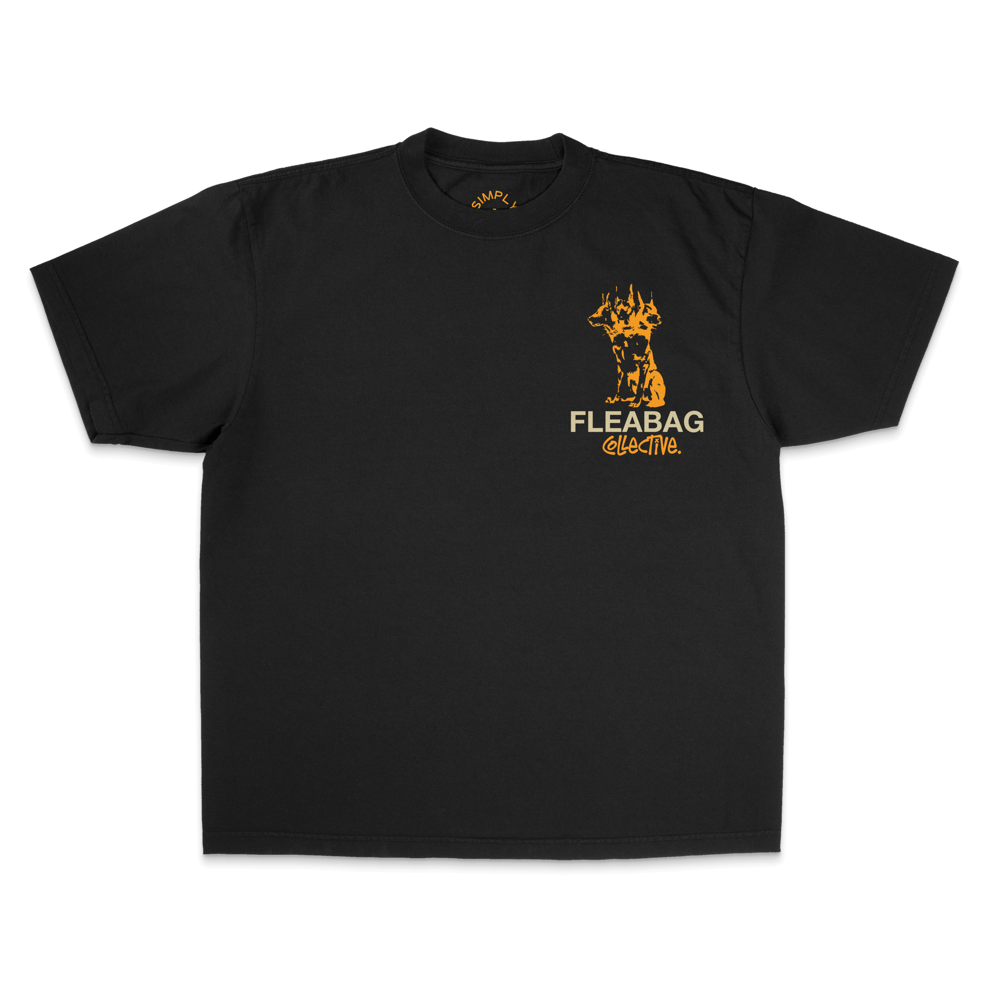 Doberman Study Tee in black, oversized fit, 100% Cotton, featuring FLEABAG graphic on front.