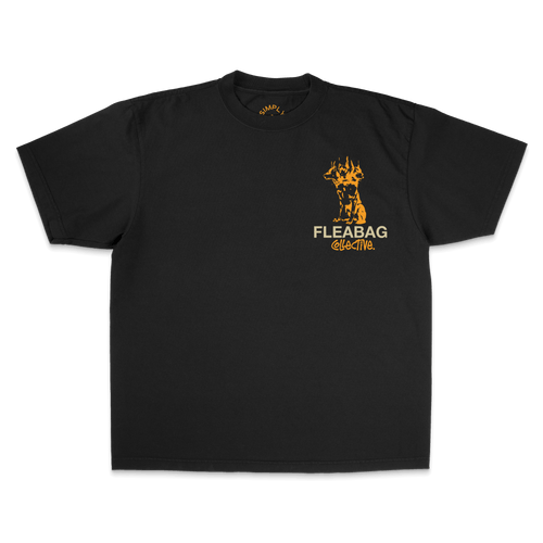 Doberman Study Tee in black, oversized fit, 100% Cotton, featuring FLEABAG graphic on front.