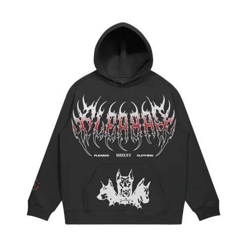 Metal Logo Hoodie featuring a bold graphic design, oversized fit, and crafted from 100% cotton for comfort.