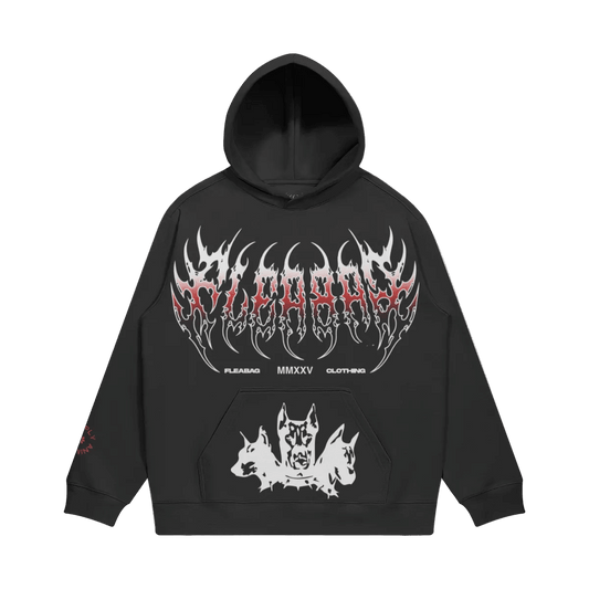 Metal Logo Hoodie featuring a bold graphic design, oversized fit, and crafted from 100% cotton for comfort.