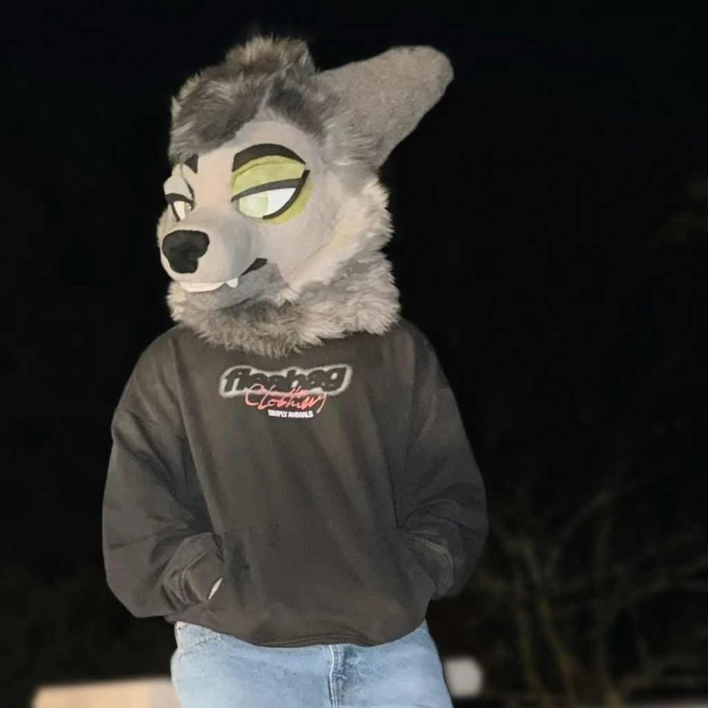 Swiper Distressed Hoodie front worn by fursuiter Moss