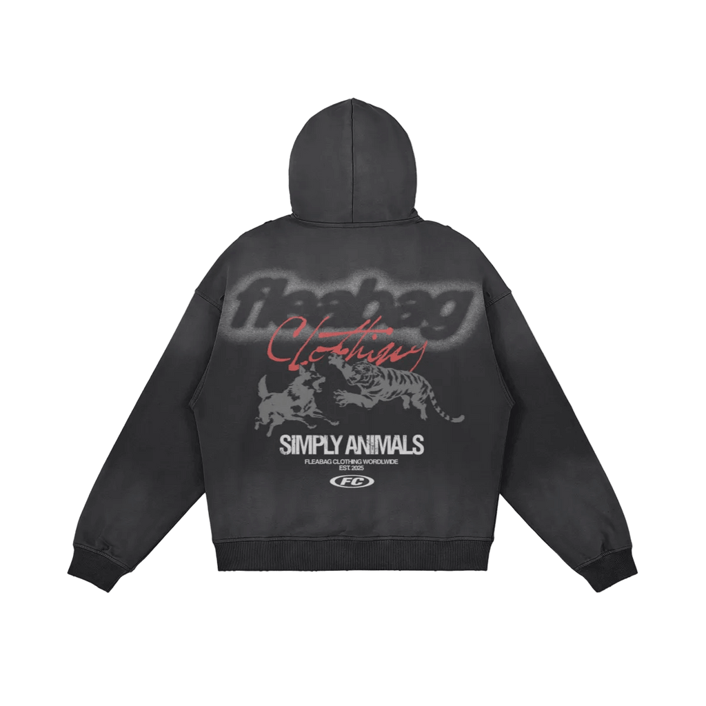 Swiper Distressed Hoodie featuring chest and large back prints with distressed details.
