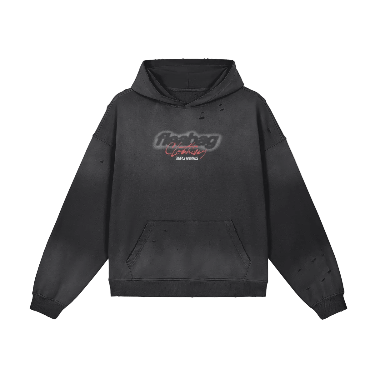 Swiper Distressed Hoodie featuring chest text print and distressed oversized fit.