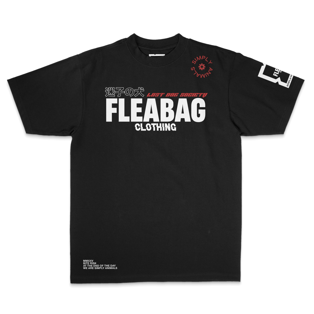Simply Animals Tee in black, oversized fit, 100% Cotton, relaxed style with bold lettering and graphic elements.