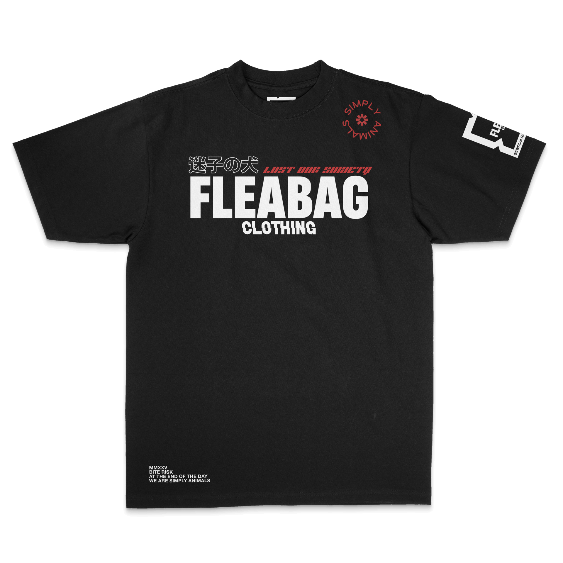 Simply Animals Tee in black, oversized fit, 100% Cotton, relaxed style with bold lettering and graphic elements.